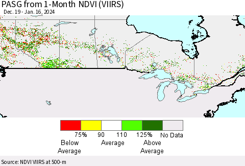 Canada PASG from 1-Month NDVI (VIIRS) Thematic Map For 1/9/2024 - 1/16/2024