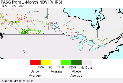 Canada PASG from 1-Month NDVI (VIIRS) Thematic Map For 1/25/2024 - 2/1/2024