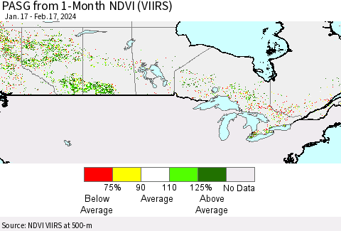 Canada PASG from 1-Month NDVI (VIIRS) Thematic Map For 2/10/2024 - 2/17/2024