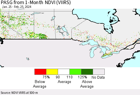 Canada PASG from 1-Month NDVI (VIIRS) Thematic Map For 2/18/2024 - 2/25/2024