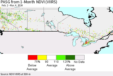 Canada PASG from 1-Month NDVI (VIIRS) Thematic Map For 2/26/2024 - 3/4/2024