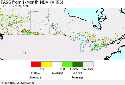 Canada PASG from 1-Month NDVI (VIIRS) Thematic Map For 3/13/2024 - 3/20/2024