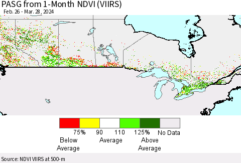 Canada PASG from 1-Month NDVI (VIIRS) Thematic Map For 3/21/2024 - 3/28/2024