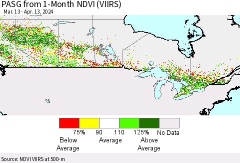 Canada PASG from 1-Month NDVI (VIIRS) Thematic Map For 4/6/2024 - 4/13/2024