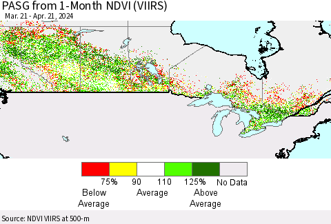 Canada PASG from 1-Month NDVI (VIIRS) Thematic Map For 4/14/2024 - 4/21/2024