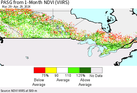 Canada PASG from 1-Month NDVI (VIIRS) Thematic Map For 4/22/2024 - 4/29/2024