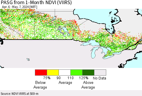 Canada PASG from 1-Month NDVI (VIIRS) Thematic Map For 4/30/2024 - 5/7/2024