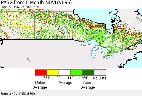 Canada PASG from 1-Month NDVI (VIIRS) Thematic Map For 5/16/2024 - 5/23/2024