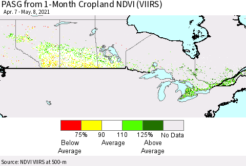 Canada PASG from 1-Month Cropland NDVI (VIIRS) Thematic Map For 5/1/2021 - 5/8/2021