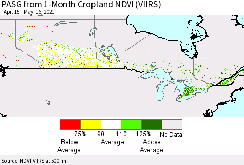 Canada PASG from 1-Month Cropland NDVI (VIIRS) Thematic Map For 5/9/2021 - 5/16/2021