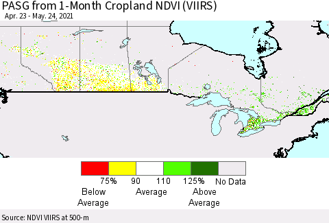 Canada PASG from 1-Month Cropland NDVI (VIIRS) Thematic Map For 5/17/2021 - 5/24/2021