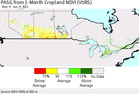 Canada PASG from 1-Month Cropland NDVI (VIIRS) Thematic Map For 6/2/2021 - 6/9/2021