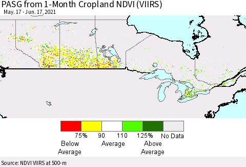 Canada PASG from 1-Month Cropland NDVI (VIIRS) Thematic Map For 6/10/2021 - 6/17/2021