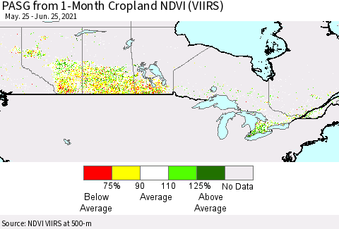 Canada PASG from 1-Month Cropland NDVI (VIIRS) Thematic Map For 6/18/2021 - 6/25/2021