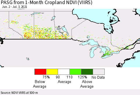 Canada PASG from 1-Month Cropland NDVI (VIIRS) Thematic Map For 6/26/2021 - 7/3/2021