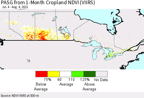 Canada PASG from 1-Month Cropland NDVI (VIIRS) Thematic Map For 7/28/2021 - 8/4/2021