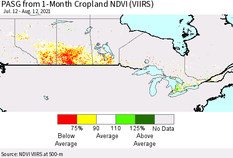 Canada PASG from 1-Month Cropland NDVI (VIIRS) Thematic Map For 8/5/2021 - 8/12/2021