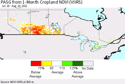 Canada PASG from 1-Month Cropland NDVI (VIIRS) Thematic Map For 8/13/2021 - 8/20/2021