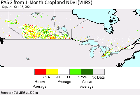 Canada PASG from 1-Month Cropland NDVI (VIIRS) Thematic Map For 10/8/2021 - 10/15/2021