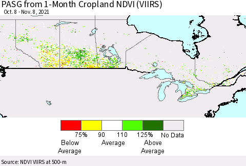 Canada PASG from 1-Month Cropland NDVI (VIIRS) Thematic Map For 11/1/2021 - 11/8/2021