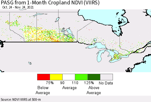 Canada PASG from 1-Month Cropland NDVI (VIIRS) Thematic Map For 11/17/2021 - 11/24/2021