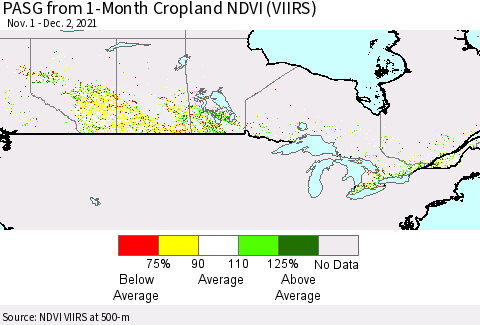 Canada PASG from 1-Month Cropland NDVI (VIIRS) Thematic Map For 11/25/2021 - 12/2/2021
