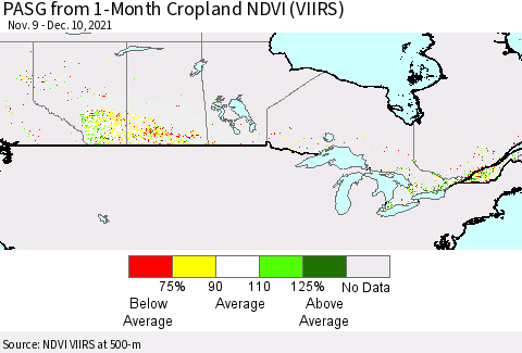 Canada PASG from 1-Month Cropland NDVI (VIIRS) Thematic Map For 12/3/2021 - 12/10/2021