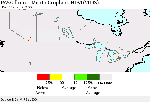 Canada PASG from 1-Month Cropland NDVI (VIIRS) Thematic Map For 1/1/2022 - 1/8/2022