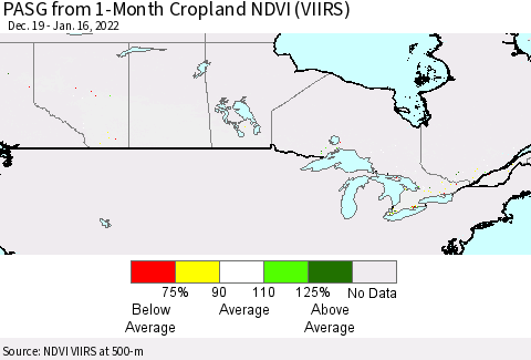 Canada PASG from 1-Month Cropland NDVI (VIIRS) Thematic Map For 1/9/2022 - 1/16/2022
