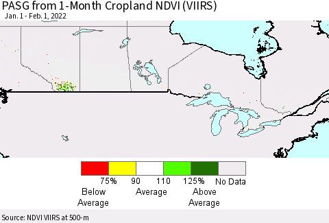 Canada PASG from 1-Month Cropland NDVI (VIIRS) Thematic Map For 1/25/2022 - 2/1/2022