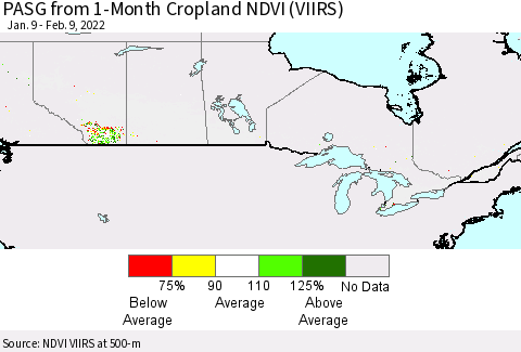 Canada PASG from 1-Month Cropland NDVI (VIIRS) Thematic Map For 2/2/2022 - 2/9/2022