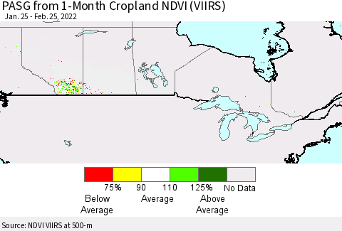 Canada PASG from 1-Month Cropland NDVI (VIIRS) Thematic Map For 2/18/2022 - 2/25/2022
