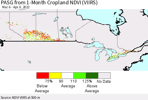 Canada PASG from 1-Month Cropland NDVI (VIIRS) Thematic Map For 3/30/2022 - 4/6/2022