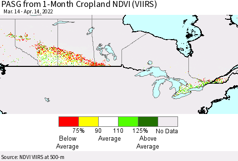 Canada PASG from 1-Month Cropland NDVI (VIIRS) Thematic Map For 4/7/2022 - 4/14/2022