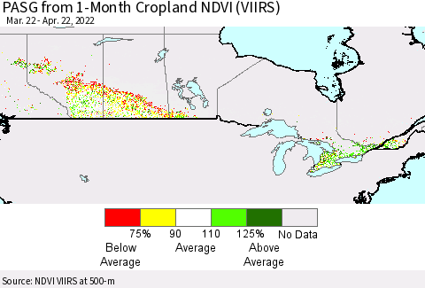 Canada PASG from 1-Month Cropland NDVI (VIIRS) Thematic Map For 4/15/2022 - 4/22/2022