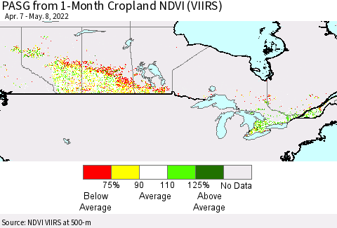 Canada PASG from 1-Month Cropland NDVI (VIIRS) Thematic Map For 5/1/2022 - 5/8/2022