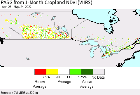Canada PASG from 1-Month Cropland NDVI (VIIRS) Thematic Map For 5/17/2022 - 5/24/2022