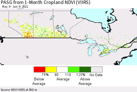 Canada PASG from 1-Month Cropland NDVI (VIIRS) Thematic Map For 6/2/2022 - 6/9/2022
