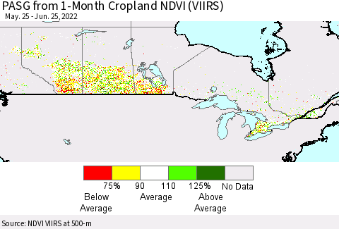 Canada PASG from 1-Month Cropland NDVI (VIIRS) Thematic Map For 6/18/2022 - 6/25/2022