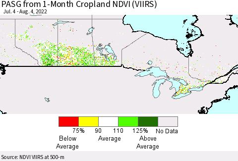 Canada PASG from 1-Month Cropland NDVI (VIIRS) Thematic Map For 7/28/2022 - 8/4/2022