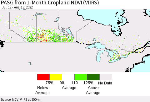 Canada PASG from 1-Month Cropland NDVI (VIIRS) Thematic Map For 8/5/2022 - 8/12/2022