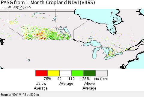 Canada PASG from 1-Month Cropland NDVI (VIIRS) Thematic Map For 8/13/2022 - 8/20/2022