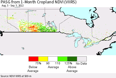 Canada PASG from 1-Month Cropland NDVI (VIIRS) Thematic Map For 8/29/2022 - 9/5/2022