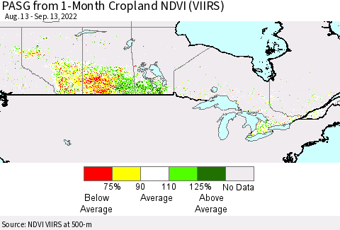 Canada PASG from 1-Month Cropland NDVI (VIIRS) Thematic Map For 9/6/2022 - 9/13/2022