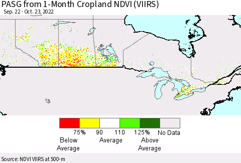 Canada PASG from 1-Month Cropland NDVI (VIIRS) Thematic Map For 10/16/2022 - 10/23/2022