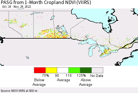 Canada PASG from 1-Month Cropland NDVI (VIIRS) Thematic Map For 11/17/2022 - 11/24/2022