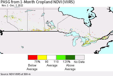 Canada PASG from 1-Month Cropland NDVI (VIIRS) Thematic Map For 11/25/2022 - 12/2/2022