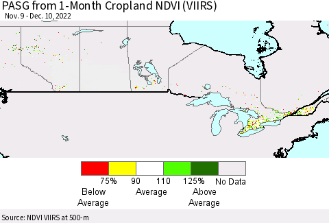 Canada PASG from 1-Month Cropland NDVI (VIIRS) Thematic Map For 12/3/2022 - 12/10/2022