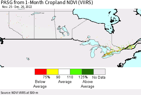 Canada PASG from 1-Month Cropland NDVI (VIIRS) Thematic Map For 12/19/2022 - 12/26/2022