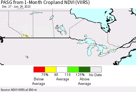 Canada PASG from 1-Month Cropland NDVI (VIIRS) Thematic Map For 1/17/2023 - 1/24/2023